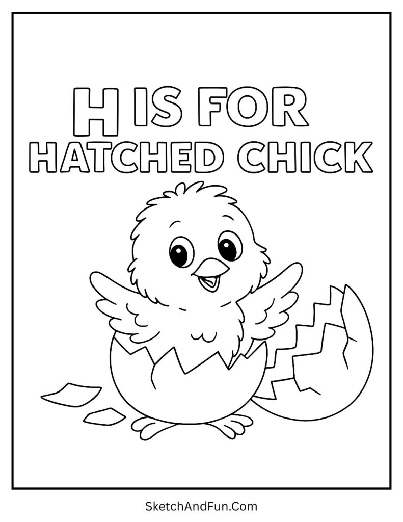 Chick hatching from egg β letter H coloring page uppercase H only learning page.