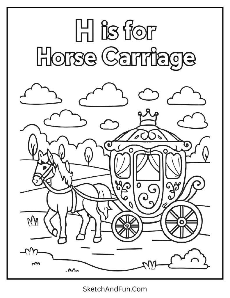 Royal horse carriage β letter H colouring pages UK version fun printable.