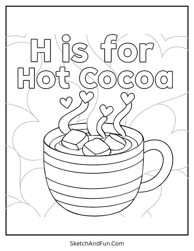 Hot cocoa with marshmallows β letter H coloring sheets for speech therapy page