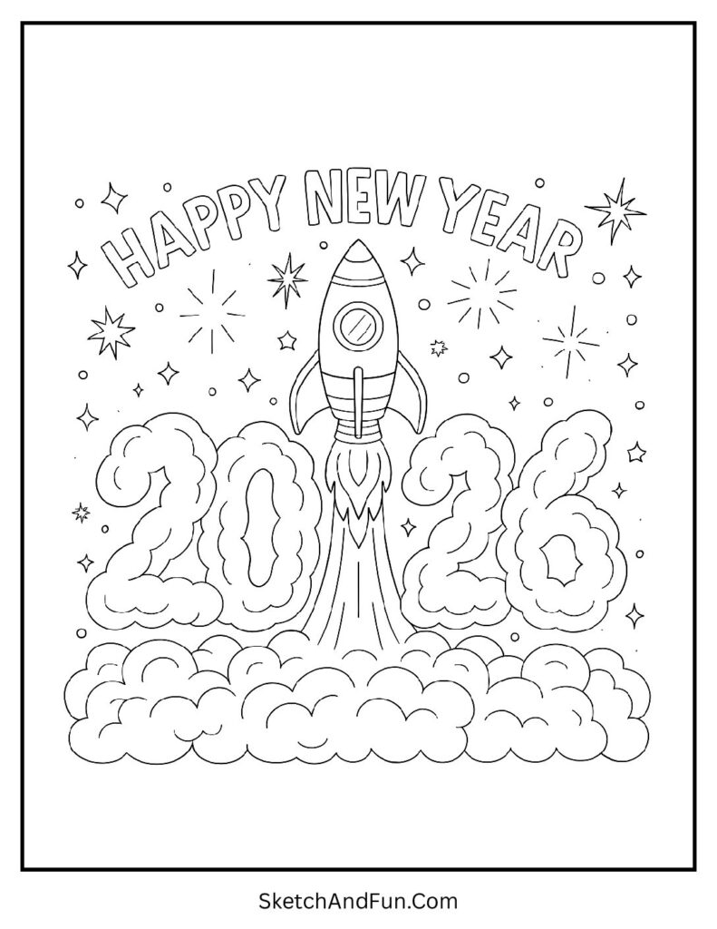 Rocket launching 2026 – new year 2025 coloring pages printable