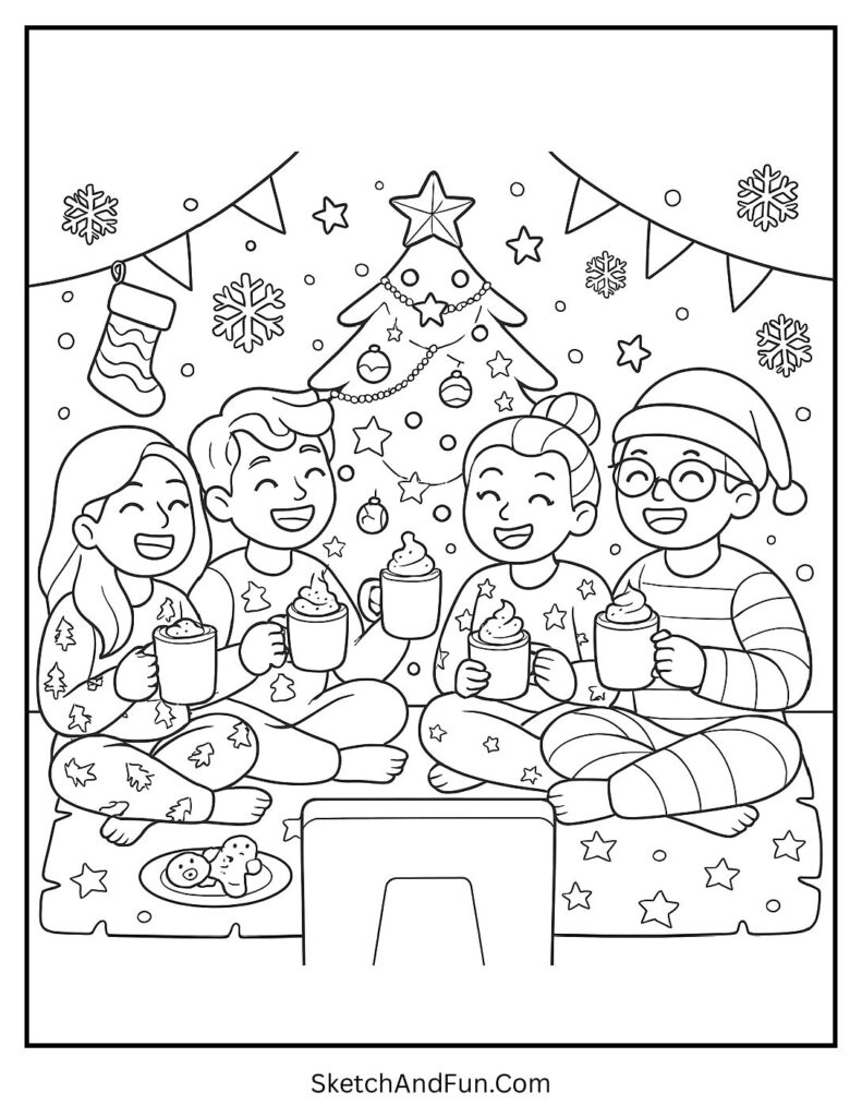 Pajama party friends from cozy coloring pages for kids club