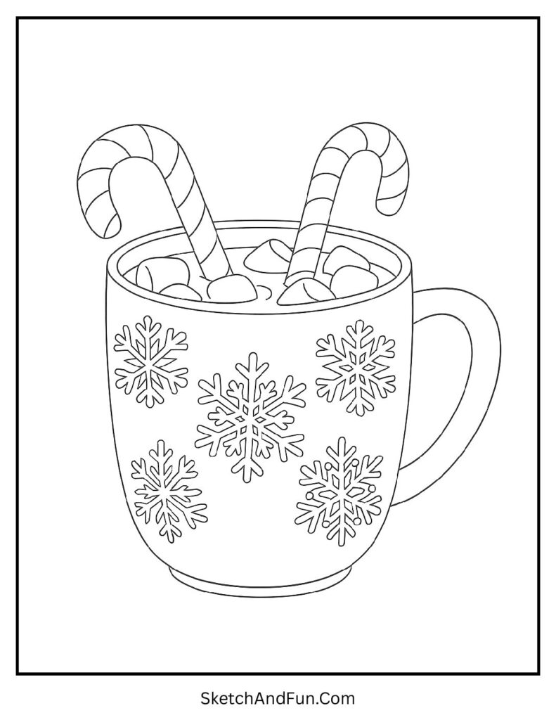 Hot cocoa mug with marshmallows for winter coloring pages easy.