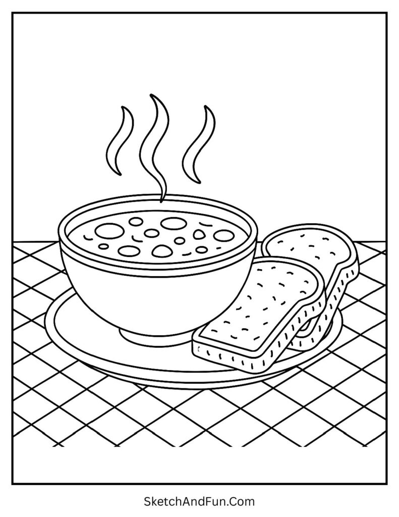 Hot soup bowl from cozy coloring pages cosy moments