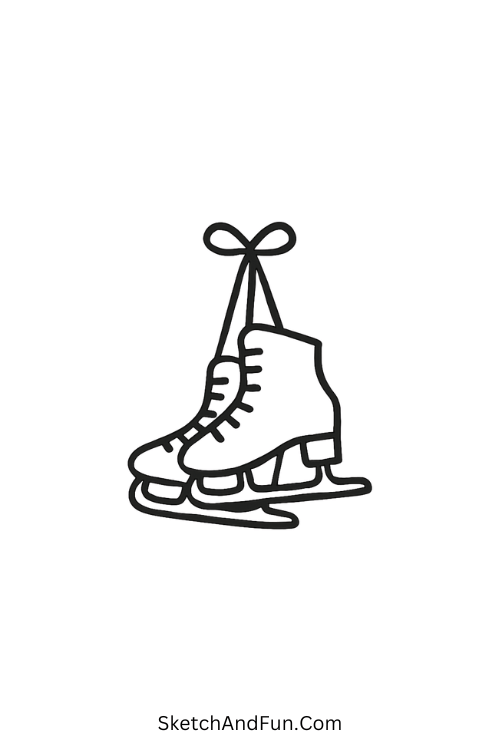 Ice skates drawing ideas – Pretty skates tied with bows, perfect for pencil Christmas drawing projects.