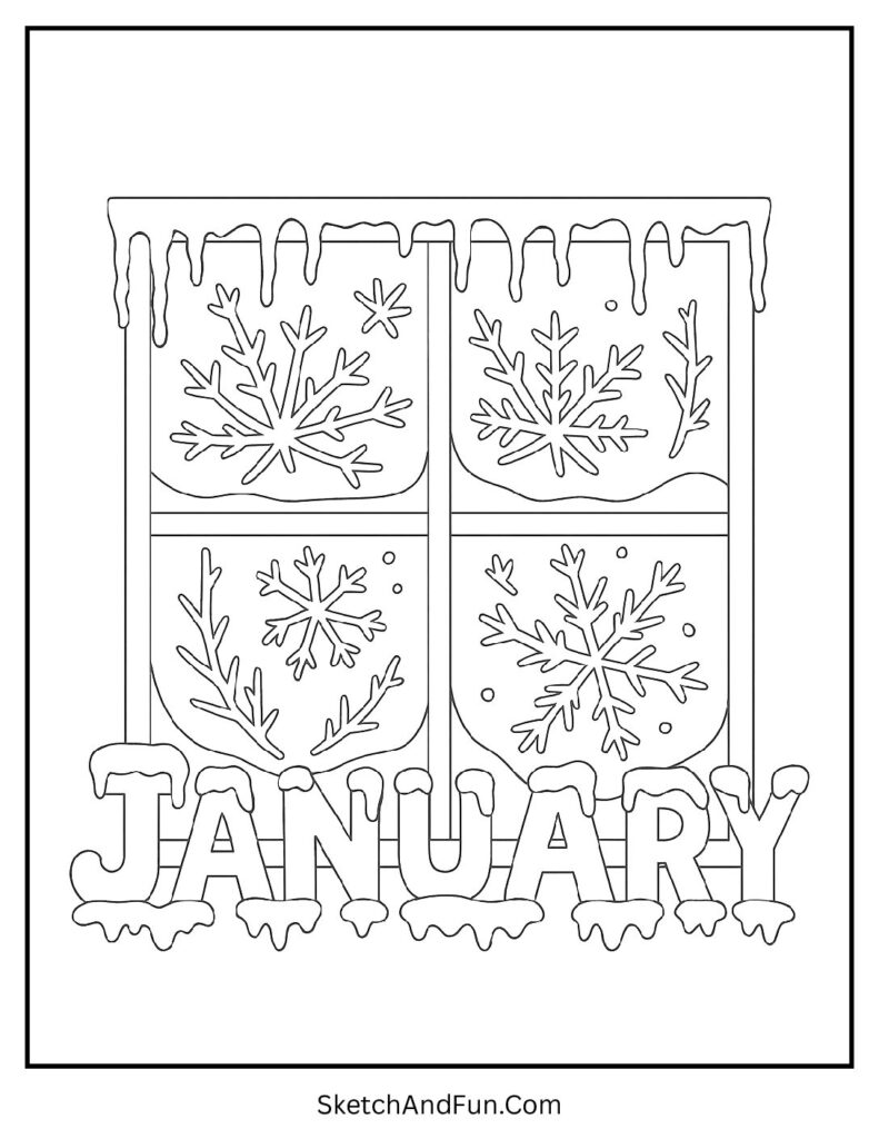 Frosted window frame in january coloring pages bible sunday school printable.