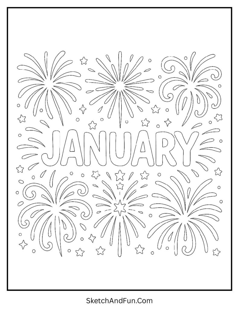 Fireworks and stars in january coloring pages new year celebration printable.
