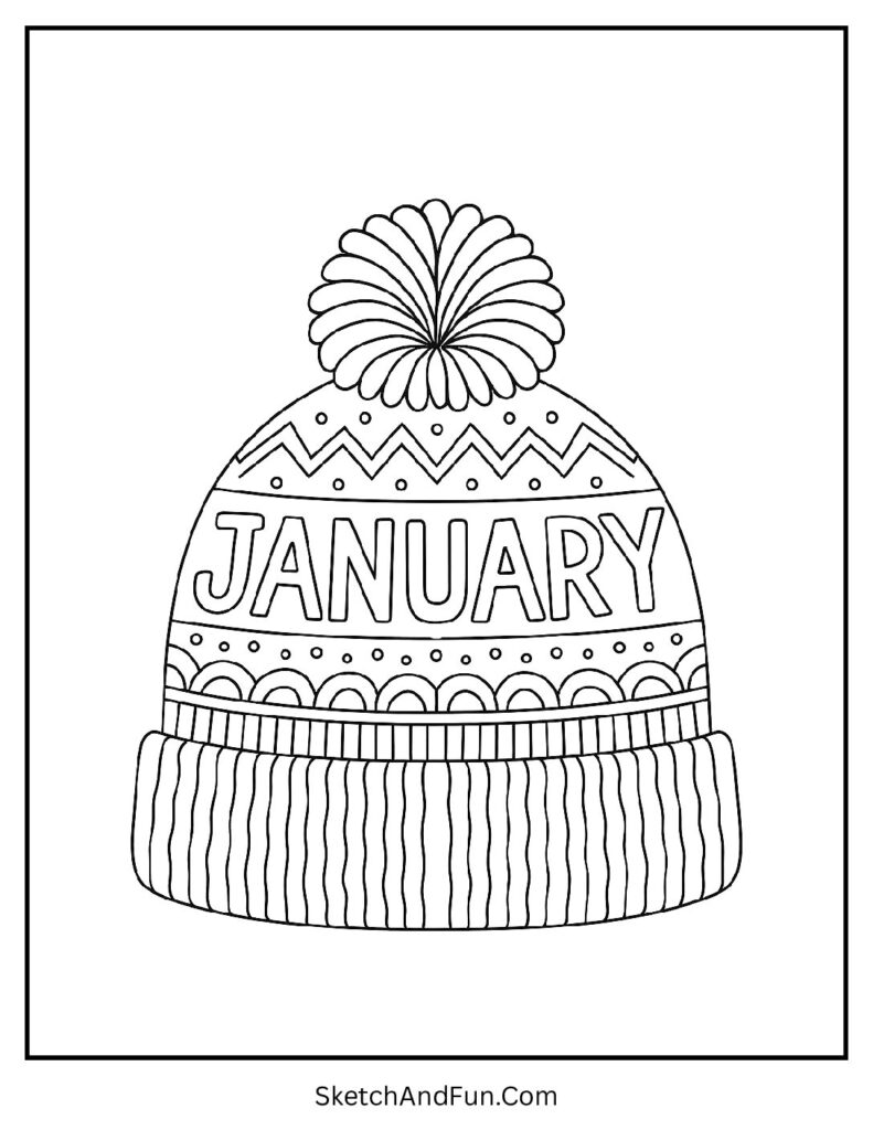 January Winter Hat Coloring Page pdf