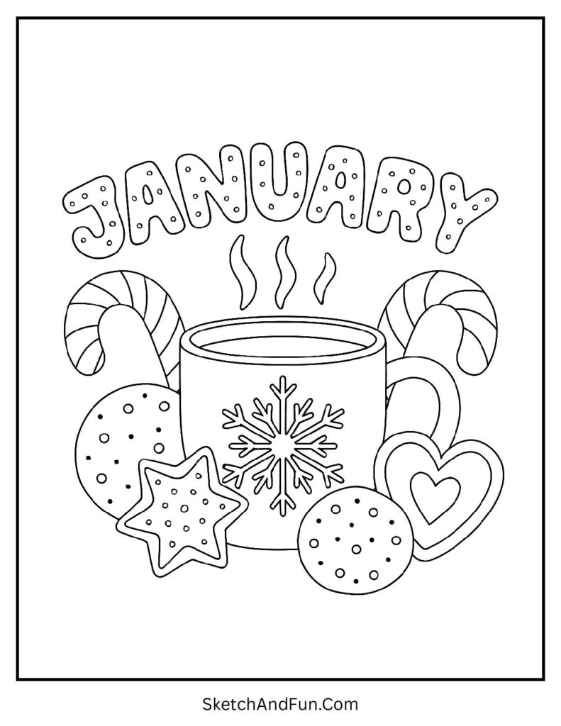Winter treats and sweets in january coloring pages free printable fun.