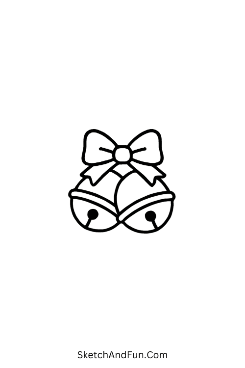 Two shiny bells tied with ribbon, cheerful for classic Christmas drawing ideas.