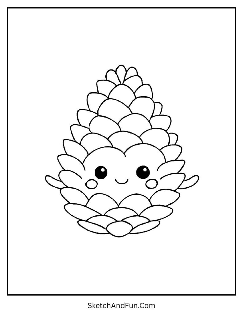 Pinecone with friendly face in kawaii coloring pages for tactile perception.