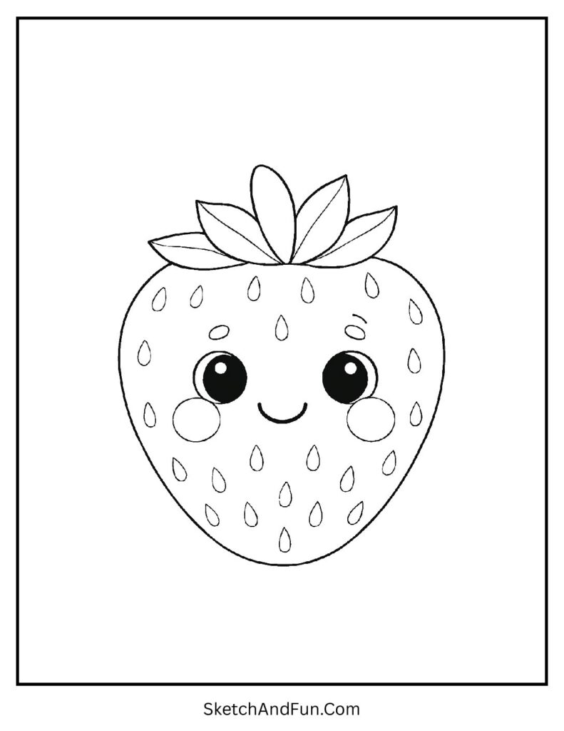 Strawberry with rosy cheeks in kawaii coloring pages food full of sweetness.