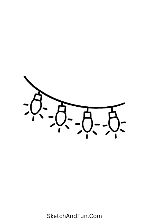 Christmas lights drawing with colorful bulbs hanging in a line.