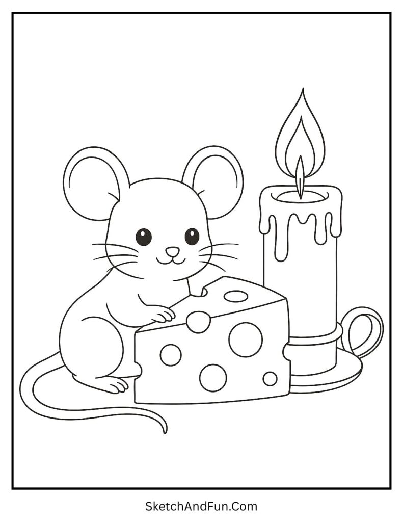 Mouse with cheese candlelight from cozy coloring pages for classroom