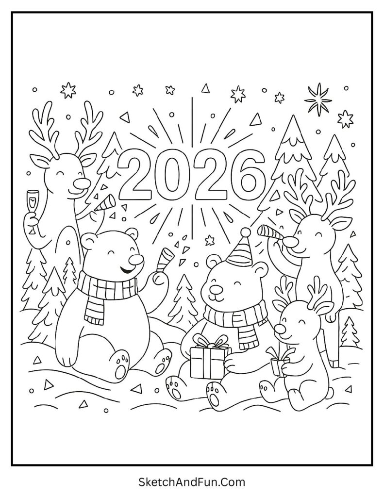 Polar bears winter fun – new year colouring pages idea