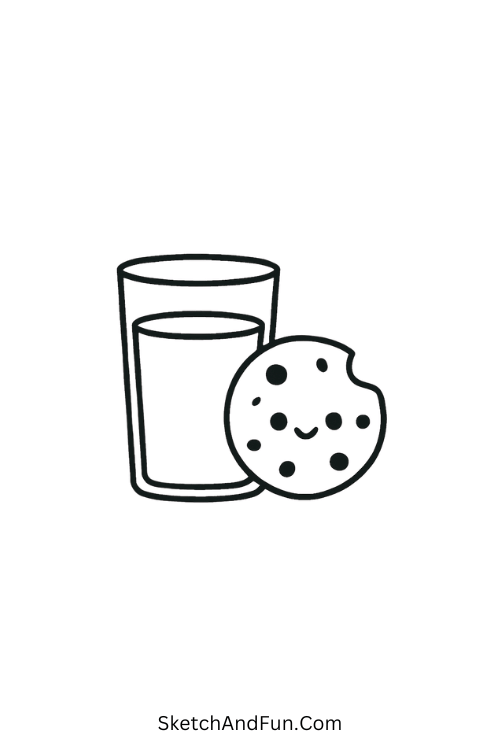 Christmas coloring drawing prompts with a glass of milk and cookies for Santa.