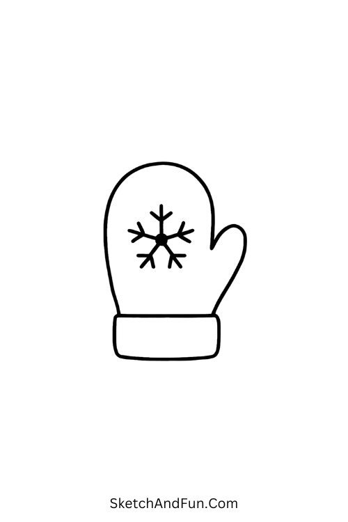 Mittens drawing Christmas with a soft mitten decorated with a snowflake.
