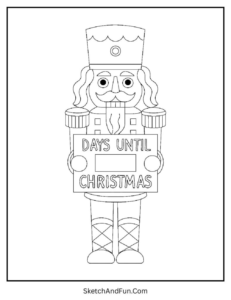Nutcracker holding countdown sign from nutcracker coloring pages free printable.