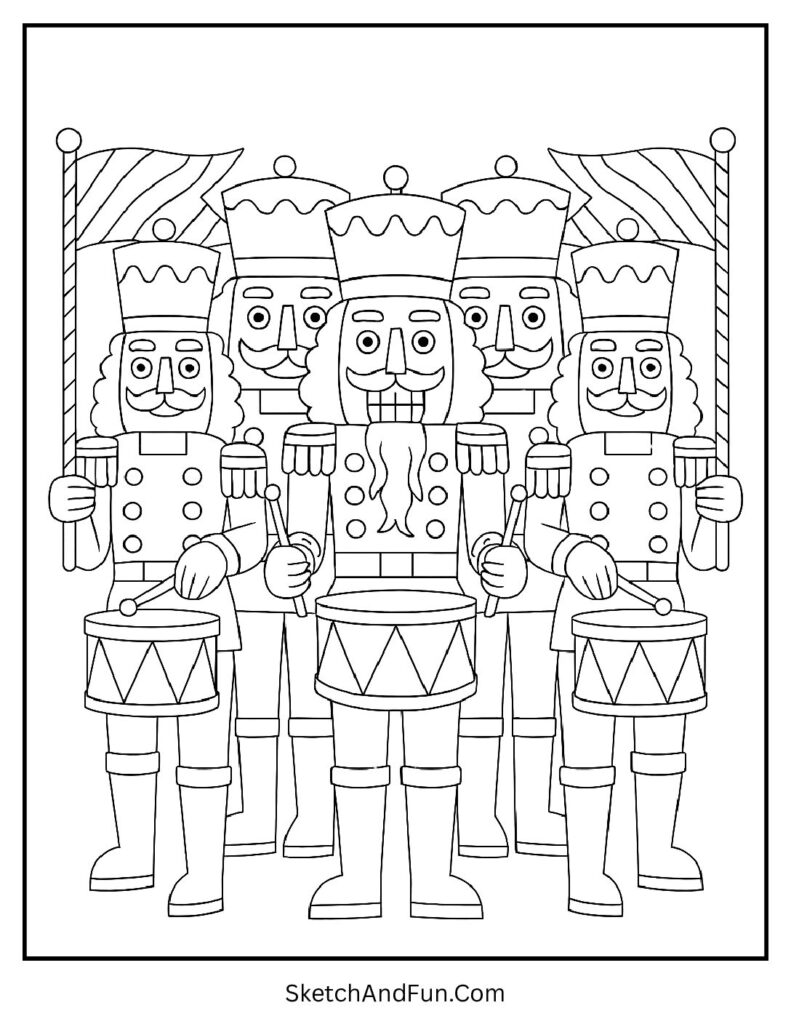 Toy army parade marching with drums from nutcracker coloring pages easy set.