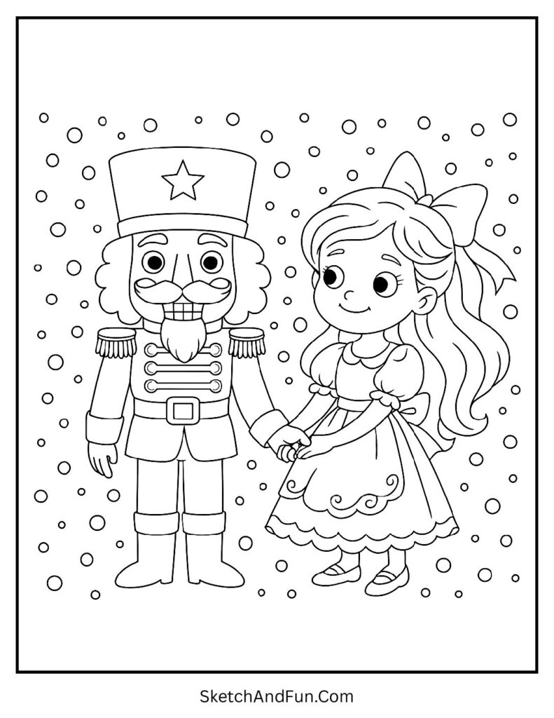 Nutcracker and Clara holding hands from nutcracker coloring pages with clara.
