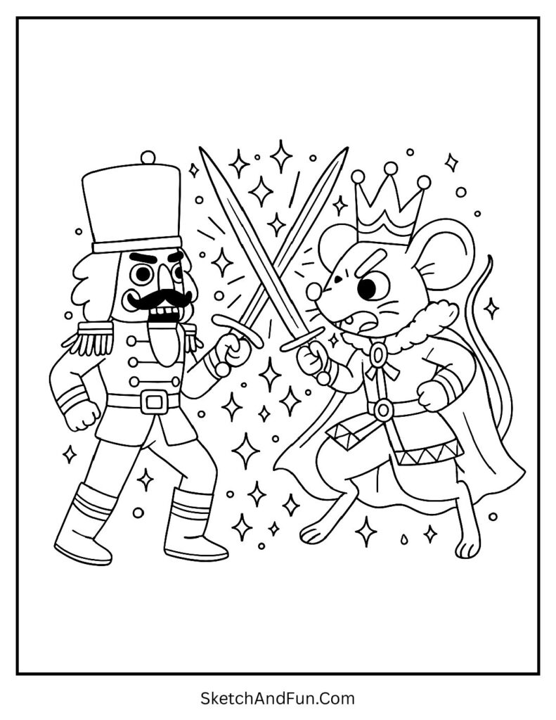 Battle scene with Mouse King from nutcracker coloring pages mouse king series.