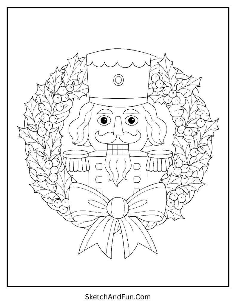 Nutcracker with holly wreath from nutcracker and the four realms coloring pages.