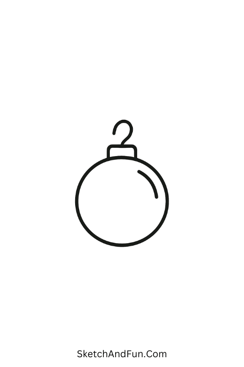 Ornament drawing ideas with a shiny round bauble hanging by a hook.