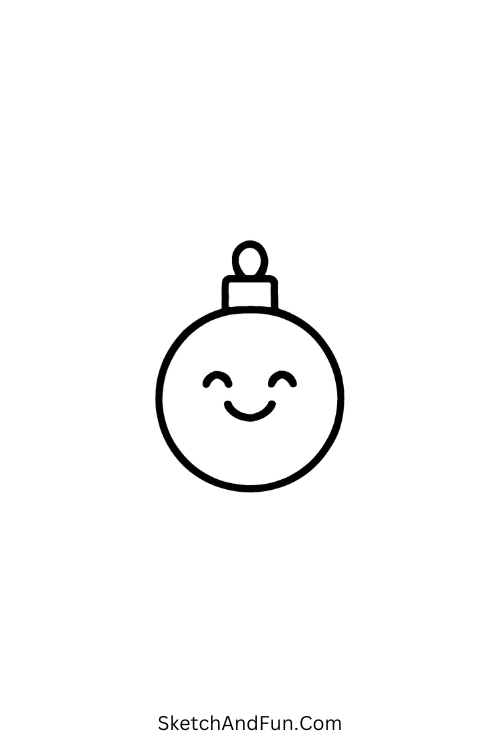 Round ornament with big smile, fun and joyful for Christmas art projects.