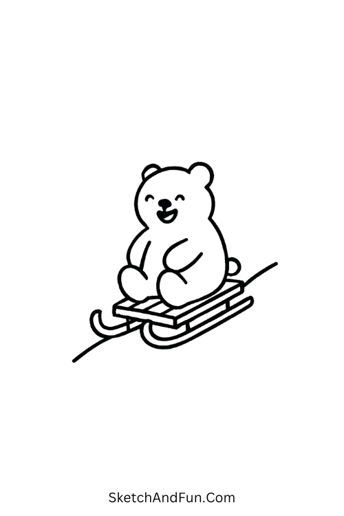 Bear sliding down hill, adorable and playful for holiday sketch ideas.