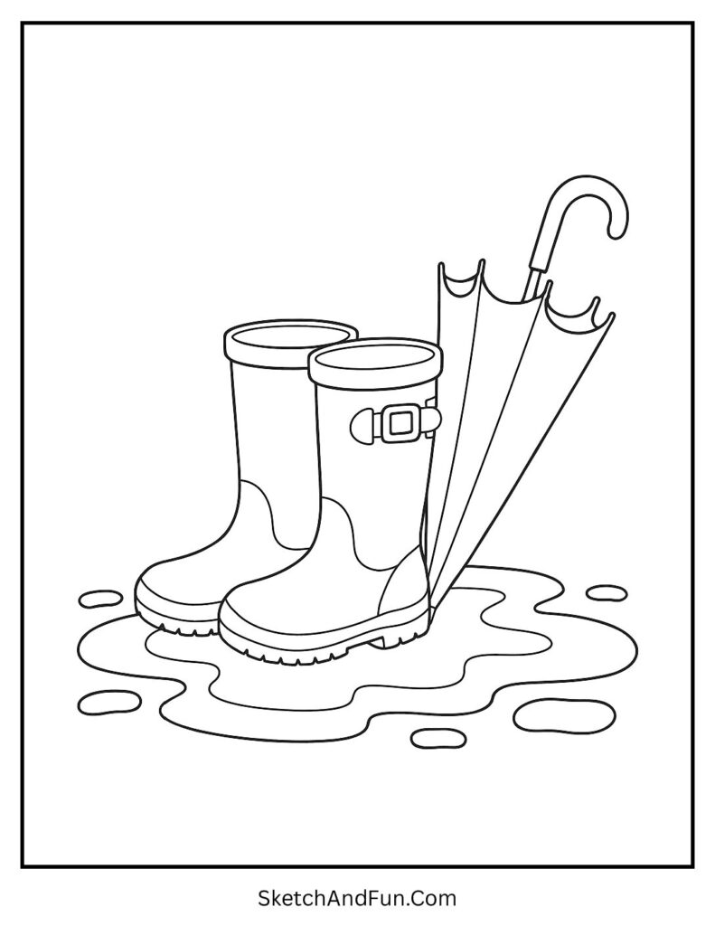Rain boots and umbrella from cozy coloring pages for beginners