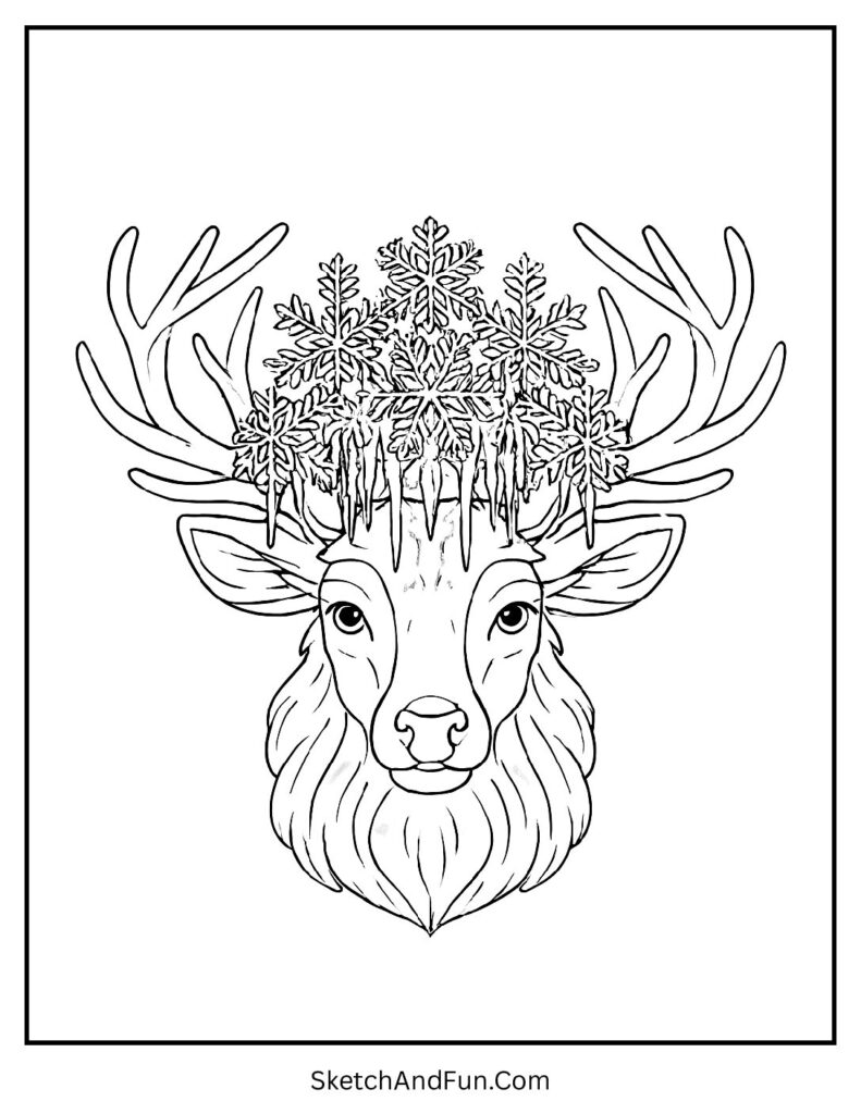 Reindeer wearing snowflake crown – detailed reindeer coloring pages