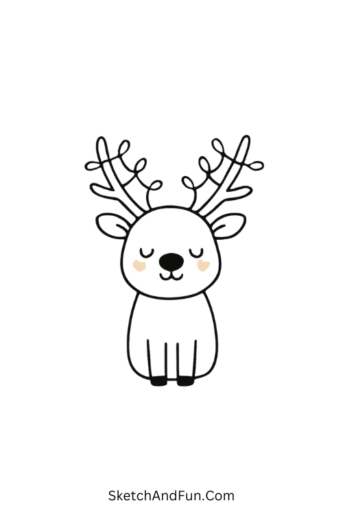 Christmas doodle sketch of a reindeer with lights wrapped around antlers.