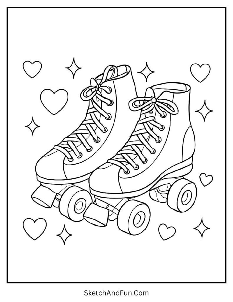 Pastel roller skates with sparkles for cute aesthetic coloring pages.