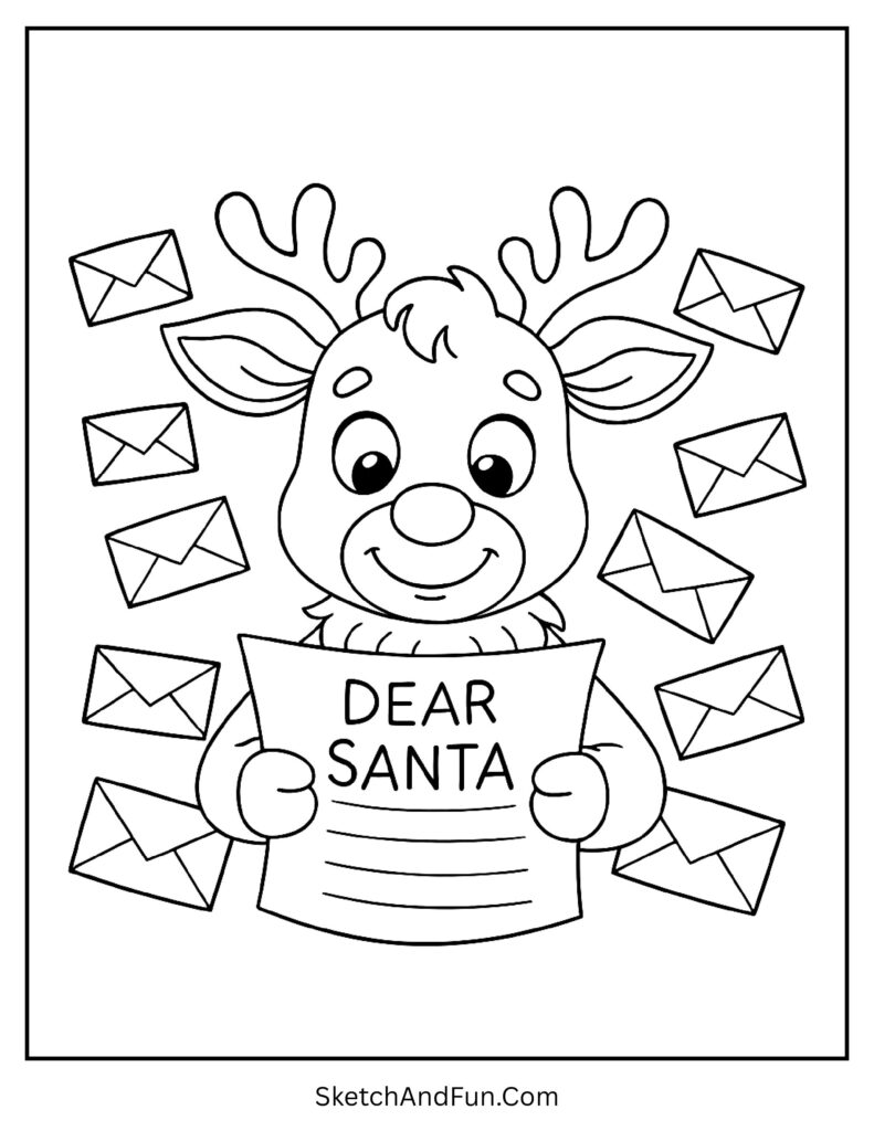 Rudolph reading Santa’s letters chosen for kids in festive rudolph coloring pages classroom.
