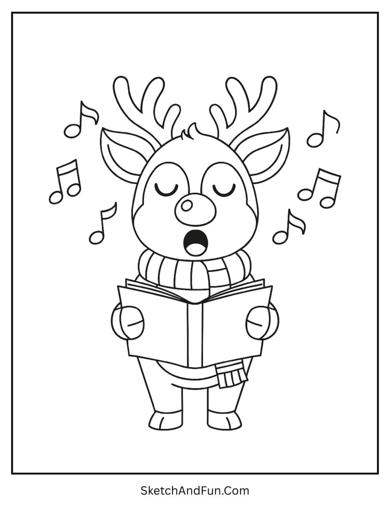 Rudolph singing carols with scarf and notes available in rudolph coloring pages large print.