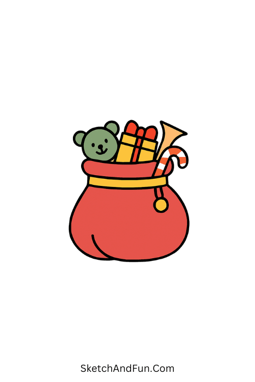 Big red sack full of toys, joyful and fun for Christmas sketching projects.