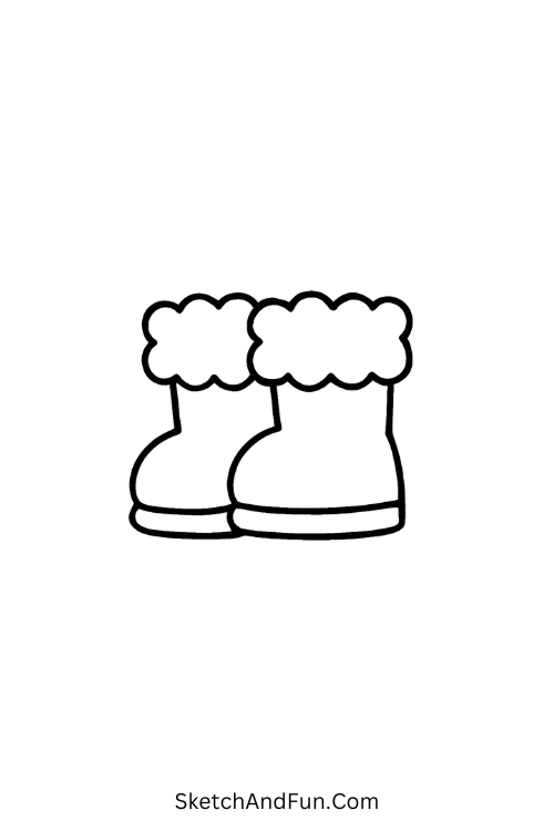 Christmas cartoon drawing ideas of Santa’s fluffy black boots.