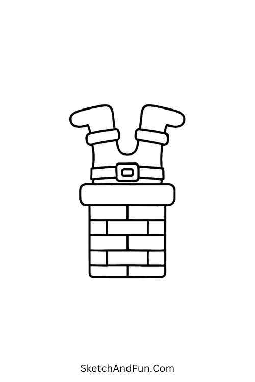 Christmas drawing theme ideas of Santa stuck in a chimney top.