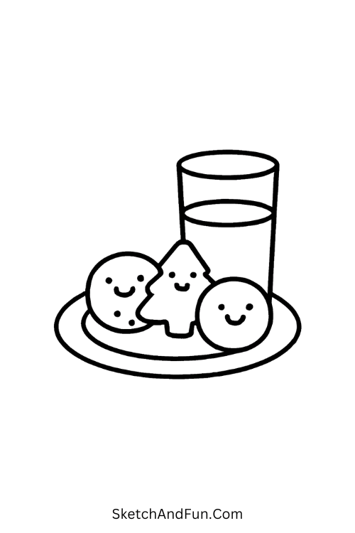 Cookies and milk plate, warm and classic for Merry Christmas drawings.