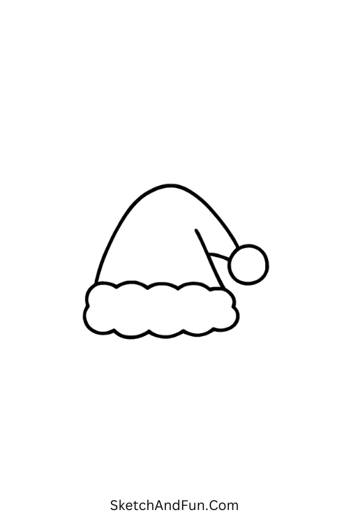 Christmas sketch ideas of a fluffy Santa hat with a pom-pom and cozy trim.