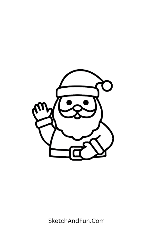 Santa drawing ideas of a waving Santa with a big smile.