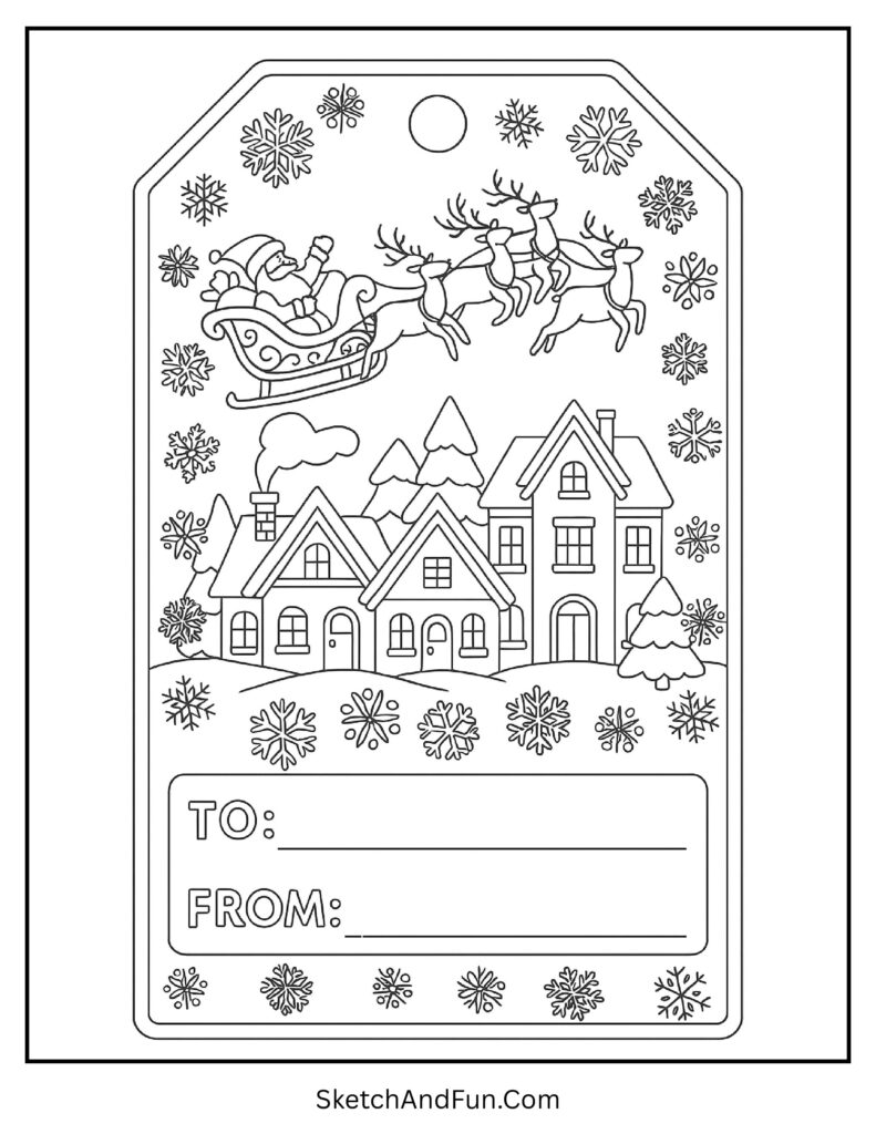 Christmas gift tag coloring sheet easy for kids to print and color.