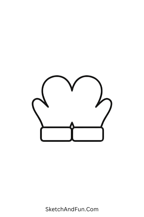 Two mittens forming a heart, cute and festive for holiday doodles.