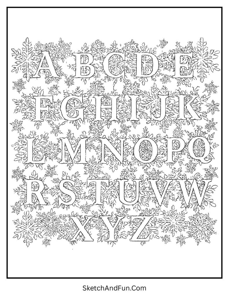 Snowflake alphabet learning art for snowflake coloring pages.