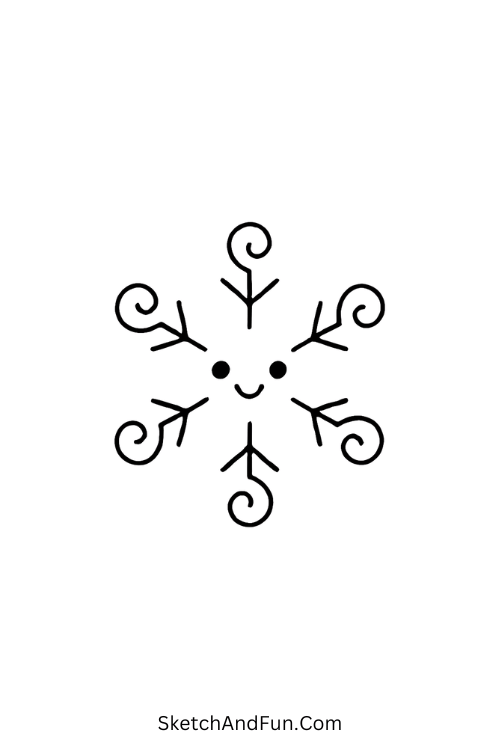 Christmas doodles easy with a smiling snowflake and delicate arms.