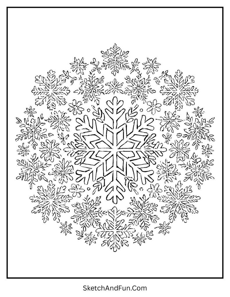 Snowflake mandala circle art for mandala winter coloring pages.