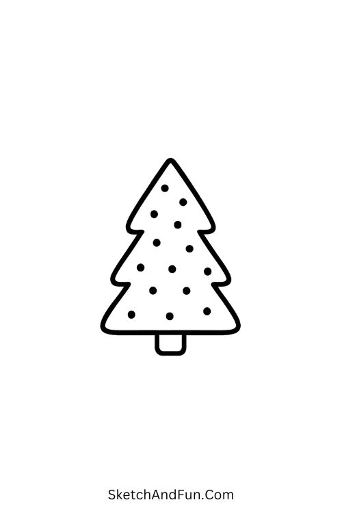 Small pine covered in snow, minimal and charming for holiday art sketches.
