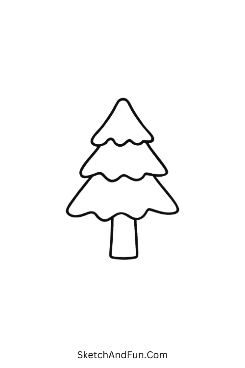 Snowy tree drawing easy – Cute pine tree sprinkled with snow, perfect for simple Christmas tree art.