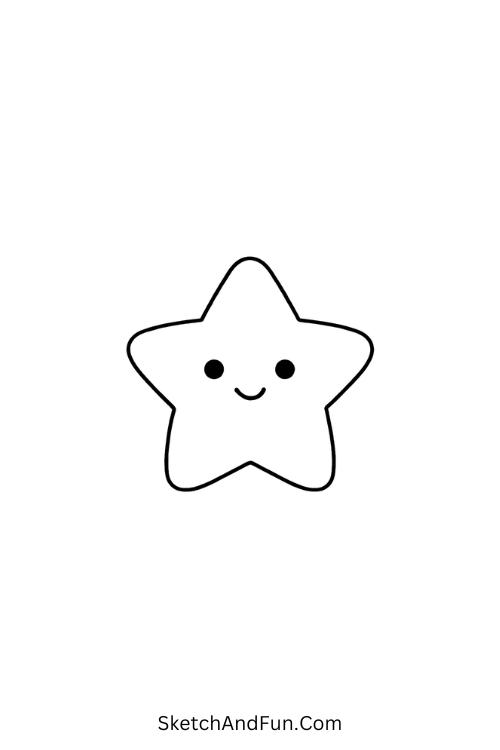 Christmas star drawing of a smiling chubby five-pointed star.