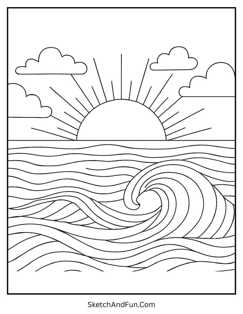 Peaceful pastel beach waves for aesthetic coloring pages summer theme.