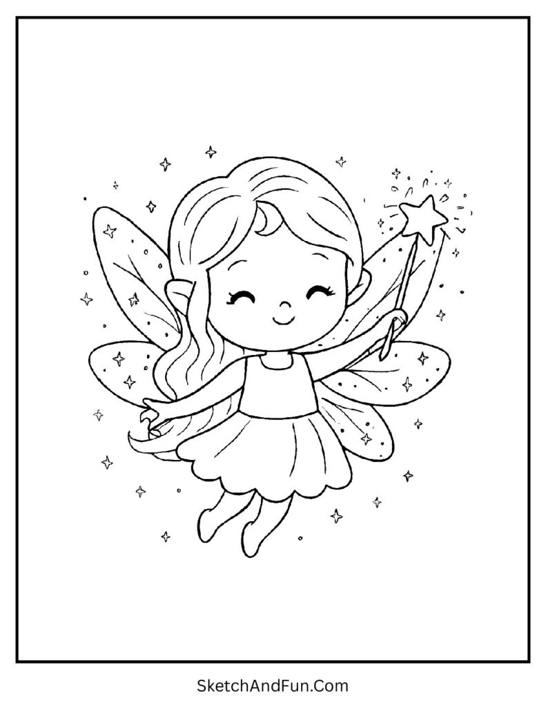 Fairy with sparkling wings in kawaii coloring pages unicorn magical.